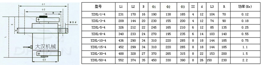 YZUL立式振動(dòng)電機(jī)結(jié)構(gòu)與參數(shù)